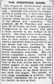 Newspaper, Ringwood Horticultural Society- Newspaper cutting of comment on Ringwood Show, 1901, 1901