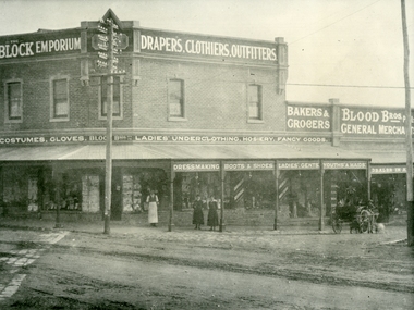 Photograph, Block Emporium, corner of Adelaide Street and Whitehorse Road, Ringwood, in 1920s