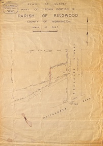 Map, Plan of Survey, Part of CP12, Adelaide Street, Ringwood, Circa 1920s