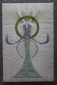 Wall hanging, E.V.Pullin, Embroidered figure on padded board - artist unknown, Ringwood, 1985