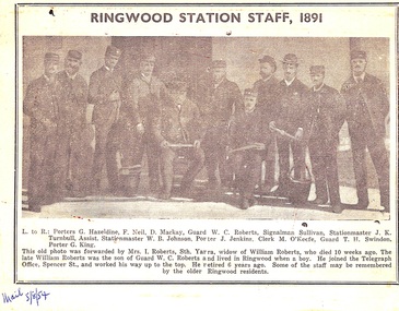 Newspaper - Clipping, Ringwood Railway Station Staff 1891