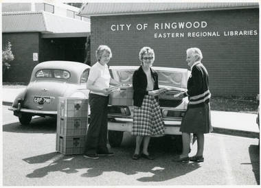 Photograph, Richard Steward, Ringwood Studios, Red Cross Ladies at Ringwood Library, Warrandyte Road, Ringwood - c.1970