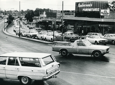 Photograph, Gazette Newspapers, Maroondah Highway West, Ringwood- 1975. Whitehorse Road shops