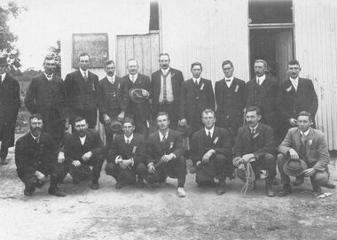 Mixed media, MUIOOF Trustees at Sports Day Ringwood East 11/4/1914. Photos + Newspaper articles