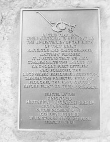 Photograph, Plaque, Ringwood Library, commemorating Golden Jubilee of Ringwood's severance from Lilydale Shire. 1974