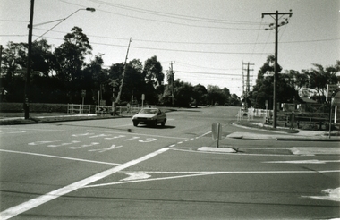 Photograph-B&W, Joan Walker, East Ringwood 2000-Railway Crossing and the corner of Dublin Road & Railway Avenue, 2000