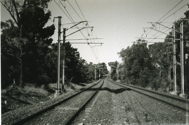 Photograph-B&W, Joan Walker, East Ringwood 2000-Pedestrian crossing over the railway line looking towards Croydon, 2000