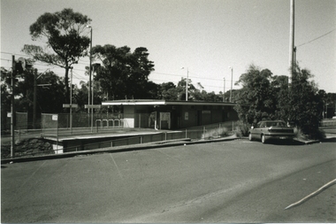 Photograph-B&W, Joan Walker, East Ringwood 2000-The East Ringwood Railway Station from the car park opposite IGA Supermarket, 2000