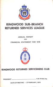 Booklet, Ringwood RSL Annual Report and Financial Statement 1978