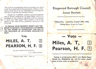 Flyer, Ringwood Mail, Ringwood Borough Council Elections 1946, Aug-46