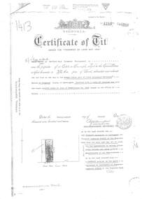 Document - Certificate of Title, Titles Department, Documents of land transfer 1911and Certificate of Title Vol 4280 Fol 855986 for land in Pitt Street Ringwood 1920 plus list of names of transferees 29 Bedford Road Ringwood, 1911 -1920