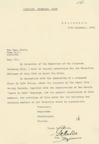 Document, Packet: Ringwood swimming pool - correspondence 1934-1937