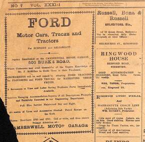 Newspaper - Newspaper Cutting, The Box Hill Reporter clipping, 1922 - Ringwood articles, 7-Feb-22