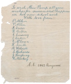 Document - Biography, Miss Linda Pump.  Story of teaching at Ringwood East Primary School from 1925
