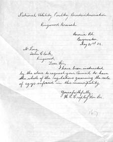 Document, H.R. Cropley, Ringwood Poultry Breeders Association, miscellaneous correspondence, 21/05/1932