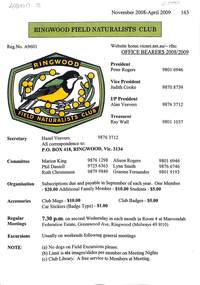 Memorabilia, Ringwood Field Naturalists Club Inc, Packet-  Ringwood Field Naturalists and Flora Club- Newsletters 2008-2009 and miscellaneous notes, 1892-1988|October 2008|2008-2009
