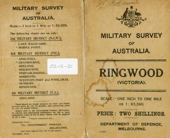 Map, Commonwealth Department of Defence, Military Survey map of Ringwood, 1916, Jun-16