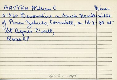 Document - Index Cards, Ringwood - Incomplete set of 17 Index Cards with names of local residents from B to J