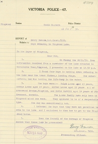 Document - Victoria Police Report, Boys swimming in Ringwood Lake - 21 November, 1938