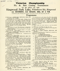 Programme, Maddison,L. Hon Sec, Ringwood Park Lake - Fly and Bait Casting Tournament Programmes 1935 and 1936, 1935-1936