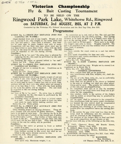 Pamphlet - Programmes (2), Victorian Championship Fly and Bait Casting Tournaments - 1935 and 1936
