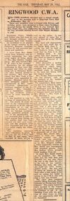 Newspaper, Ringwood C.W.A. 1952 cutting