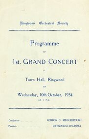 Programme, Ringwood Orchestral Society Programme 1st Grand Concert, 1934
