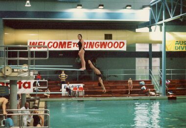 Photograph, Fred Dwerryhouse swimming pool in Ringwood - diving board and outdoor pool night shots. c1970s, c.1970s