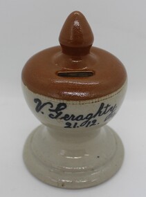 Ceramic - Money Box, Geraghty, Vincent, Pottery, handmade money box from Ringwood. 1914, 21-Dec-14