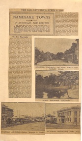 Newspaper - Clipping, The Age, Namesake Towns: Images of Ringwood Hampshire England and Ringwood Victoria. From 'The Age' 4 April 1931, 4-Apr-31