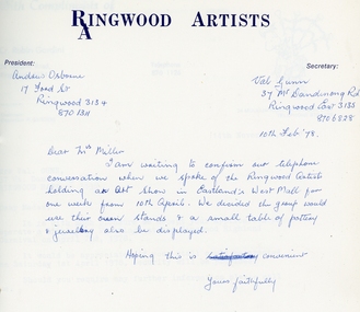 Document - Documents, Folder of miscellaneous documents of the Ringwood Arts Group 1968-1978, 1968-1978