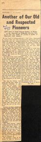 Newspaper, The Mail, Obituary - Joseph Richard Sanders - Old and Respected Pioneer Ringwood 1959 from the Ringwood Mail, 1959