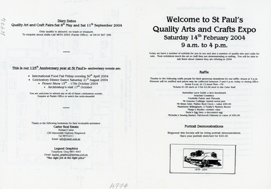 Programme - Pamphlet, St. Paul's Quality Arts and Crafts Expo - Ringwood, Victoria, 14-Feb-04