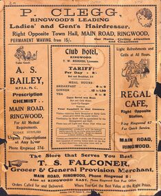 Document, Packet: Early Ringwood business advertising, c1913