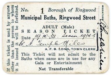 Document, Packet: Municipal Baths, Borough of Ringwood- Cuttings, Certificates, Correspondence. 1928-1977