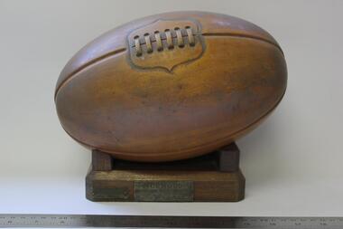 Wooden Football on stand, Norwood High School, Ringwood, Inter School House Trophy 1969, 1969