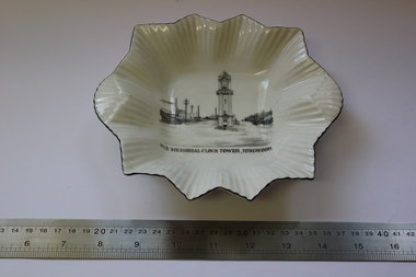 Souvenir china dish, R.K.G, Ringwood Clock Tower commemorative dish, c. 1920