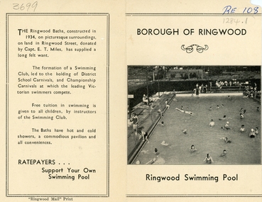 Document, Ringwood Swimming Pool (Baths). Brochure c1940's, c. 1940s