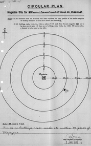 Plan of magazine site, Mines Dept, Explosives Magazine Licence and Maps, Wonga Rd Ringwood. 1940, 1936, 1938-1940