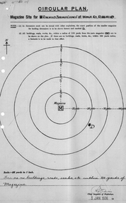 Document - Plan of magazine site, Mines Dept, Explosives Magazine Licence and Maps, Wonga Rd Ringwood. 1940, 1936, 1938-1940