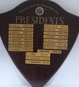 Shield, Ringwood Probus Club Presidents Shield 1983-2003, 1983-2003