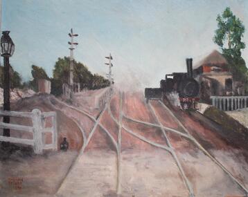 Painting, Roselea Briant, "Ringwood Station 1908" - acrylic on canvas by Roselea Briant, 1970