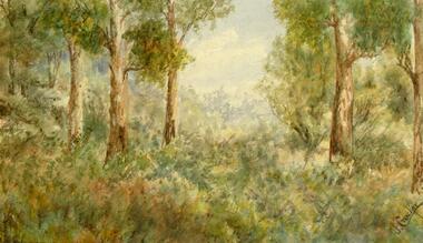 Painting, J. Crocker, "Natural Bush" - Water colour on paper by J. Crocker, (undated)
