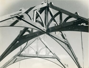 Photograph - Photographs, Ringwood Methodist Church, Station Street, during  demolition in 1963 - roof trusses detail