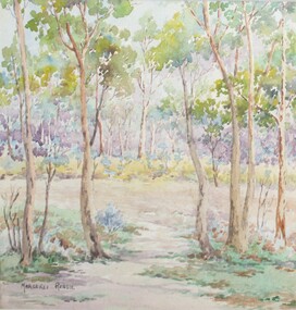 Painting, Margaret Robbie, Bush scene near East Ringwood sports oval, 1952 - Water colour on paper by Margaret Robbie, 1952