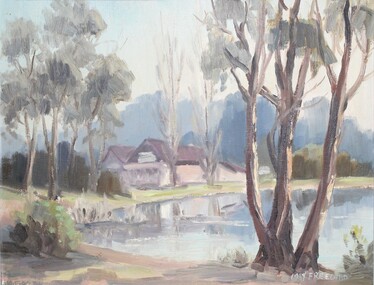 Painting, May Freeland, "Reflections - Ringwood Lake" - Acrylic on canvas by May Freeland, (undated)