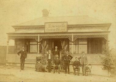 Photograph, Group outside Ringwood Coffee Palace c1890's