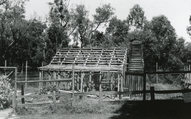 Photograph, Miner’s Cottage being rebuilt at Ringwood Lake 18th January 1992