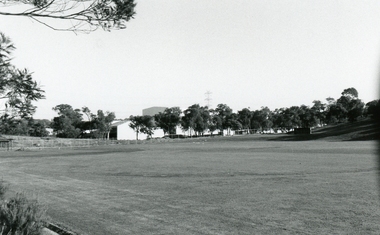 Photograph, Cadbury’s new bulk store, Ringwood from the Alan Robertson Reserve sports oval 18 April 1992