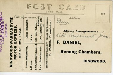 Postcard - Photograph/Postcard, Ringwood-Warrandyte Express -Timetable